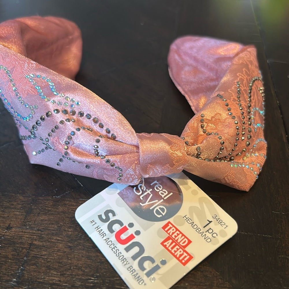 Scunci Pink Satin Headband with Rhinestones